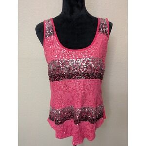 Y2K Rue21 Womens Pink Lace Sequin Tank Top Scoop Neck Sleeveless XL